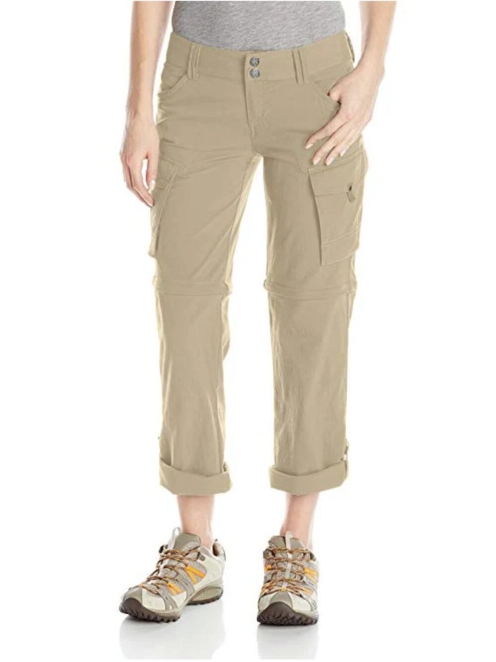 prAna Sage Convertible Pants Womens 2 Khaki Tan Outdoor Active Nylon Hiking